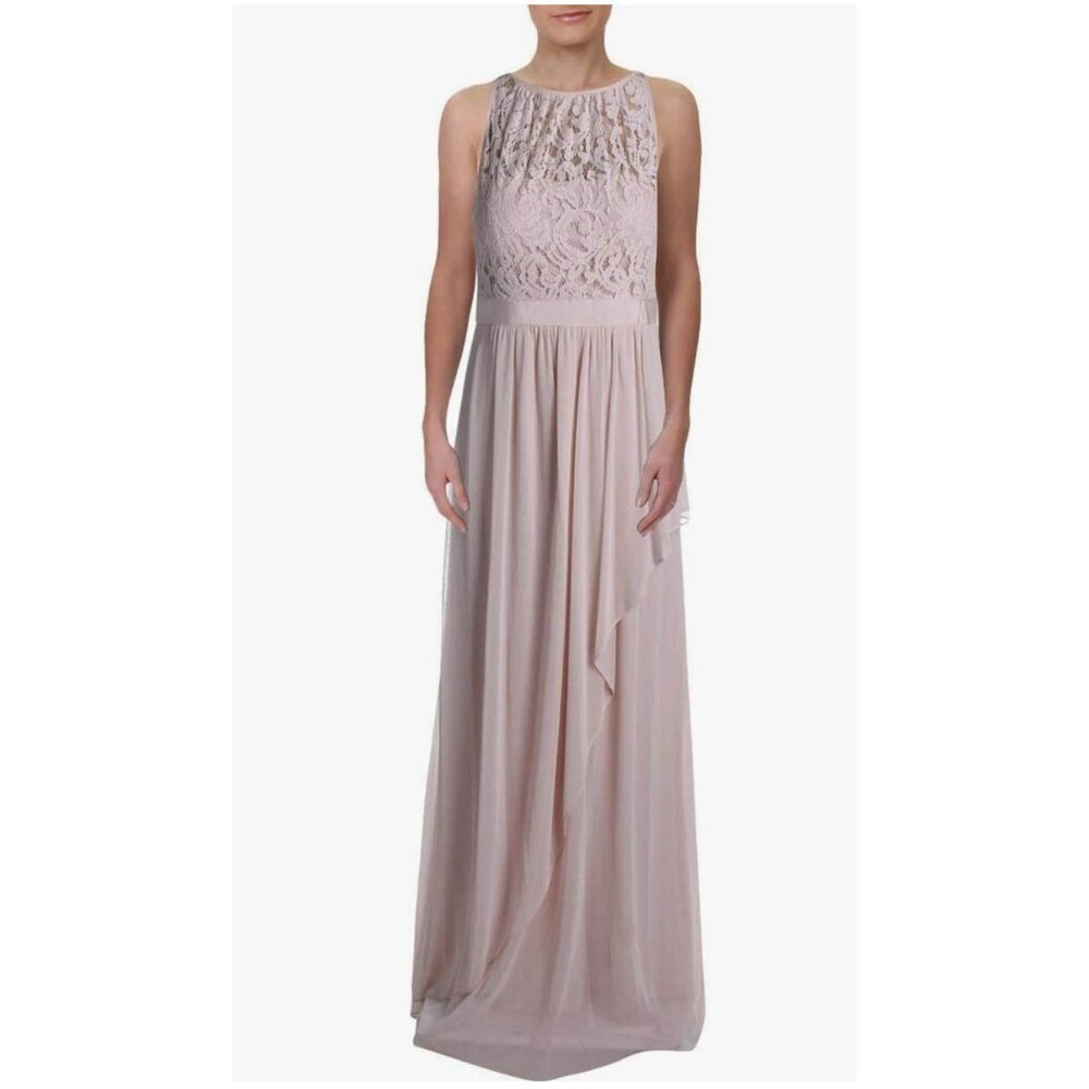 Adrianna Papell Evening Gown Dress Womens 2 Pink‎ Sleeveless Halter Lace Top